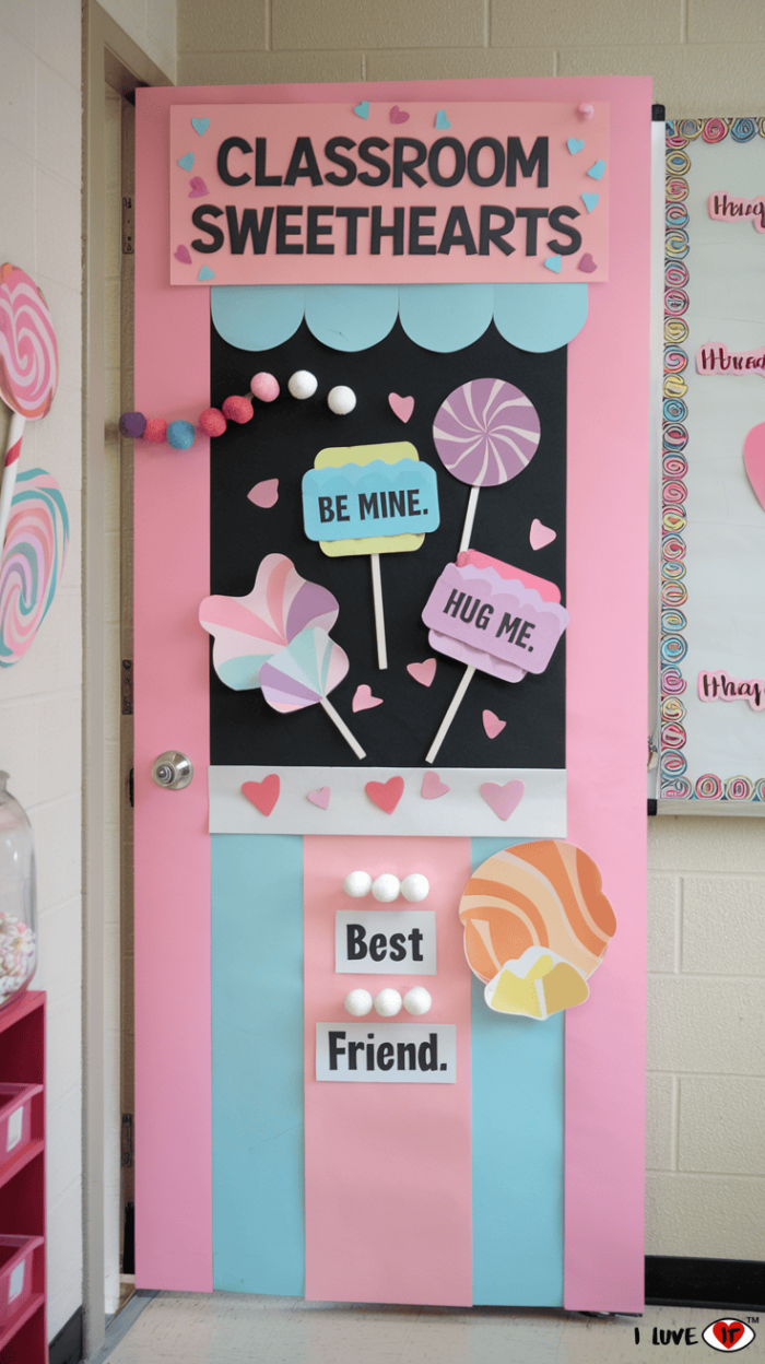 classroom door decor like a sweets stand