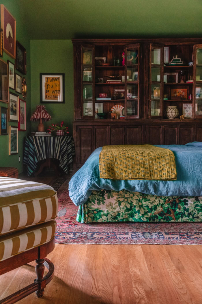 wood hutch in bedroom