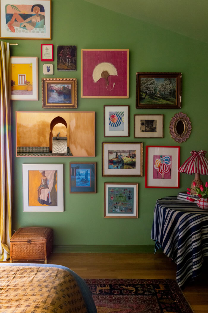 Gallery Wall on green paint